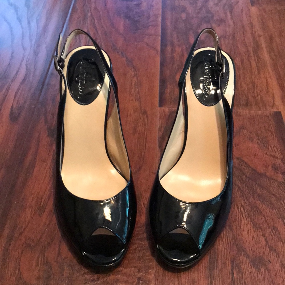 Cole Haan black patent sling back peep toe